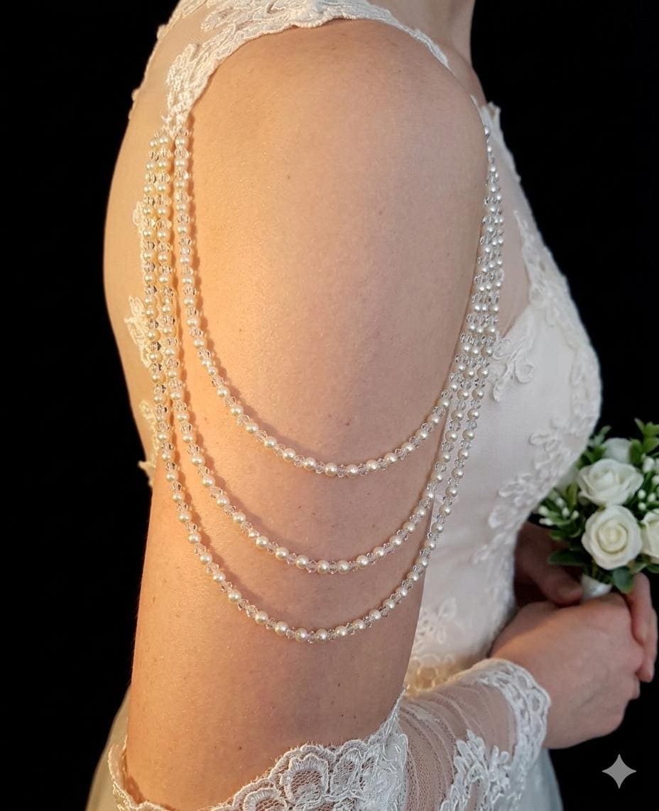 Crystal and Pearl Shoulder Arm Chain Epaulettes: 3 rows bridal chains sold as 1 pair colour options.