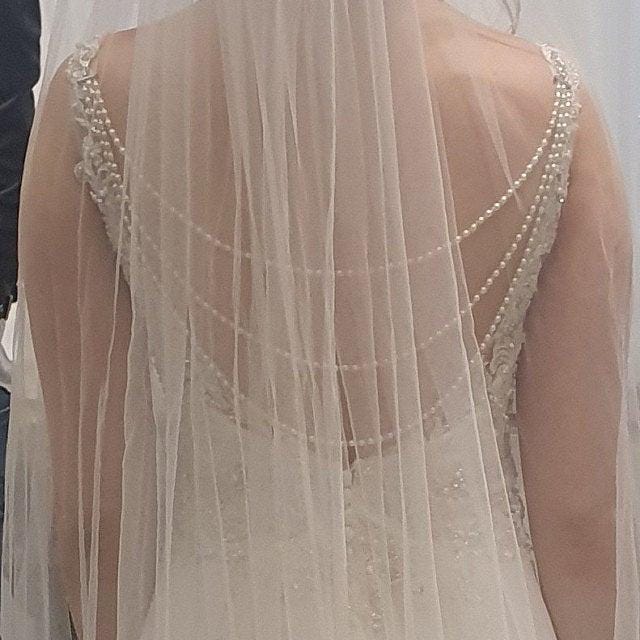 Crystal & Ivory Pearl Bridal Back Drape Chain: Wedding Dress Adornment  3 rows. colour options