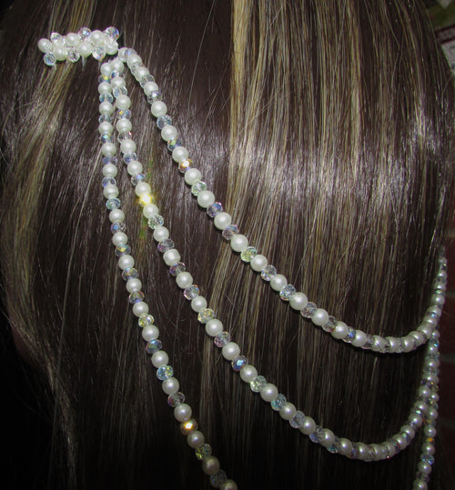 AB Crystal & Pearl Bridal Hair Chain Comb | 3 Row Wedding Headpiece | Handmade Bridal Hair Accessory