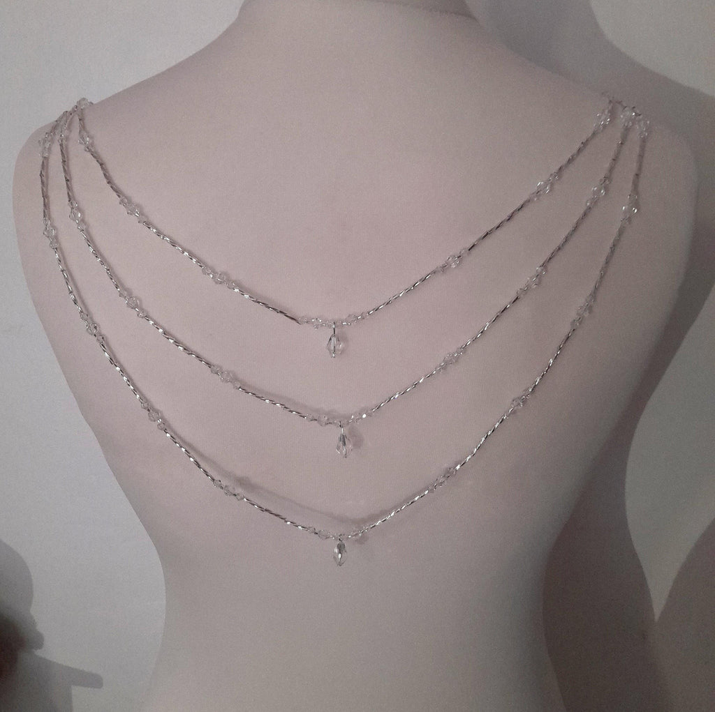 Crystal Teardrop Draped Back Necklace | Handmade Silver Bridal Body Chain | Wedding Dress Jewellery