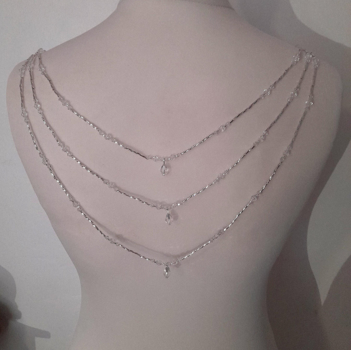 Crystal Teardrop Draped Back Necklace | Handmade Silver Bridal Body Chain | Wedding Dress Jewellery