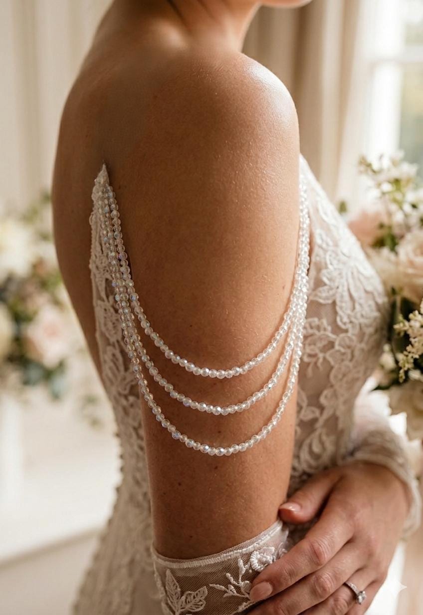 AB Crystal and Pearl Shoulder Arm Chain Epaulettes: 3 rows bridal chains sold as 1 pair colour options.