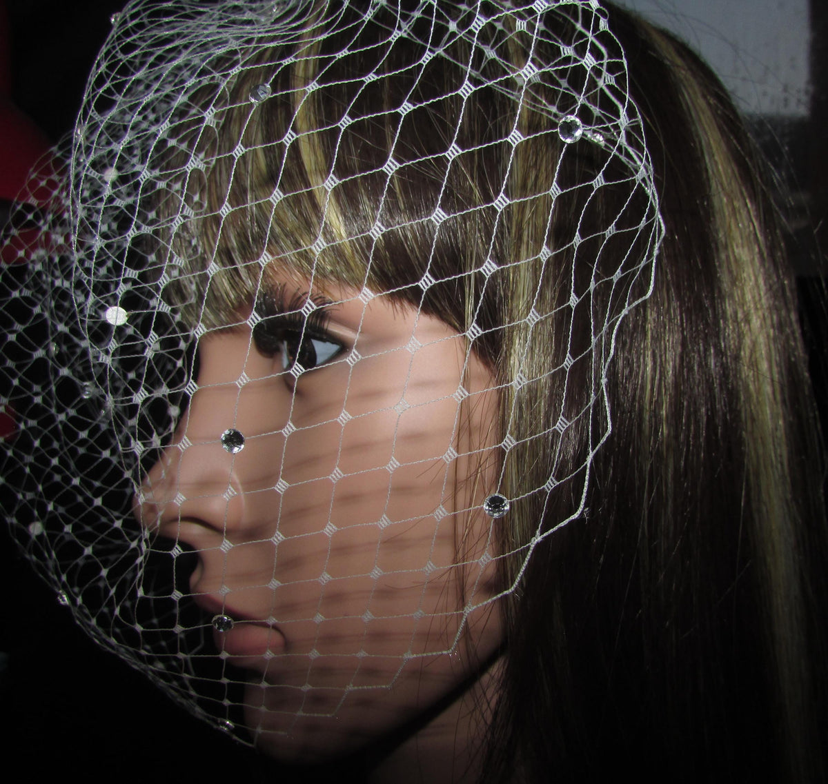 Birdcage wedding veil Ivory with scattered diamante rhinestones. 8 inch full face