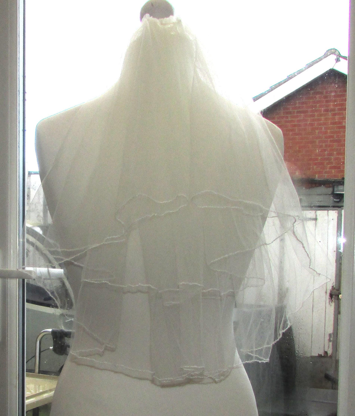 Ivory Wedding veil. Short 2 tier 18 / 20 inch. Pencil edged. Hen do bridal veil Up do style. Pale Ivory option.
