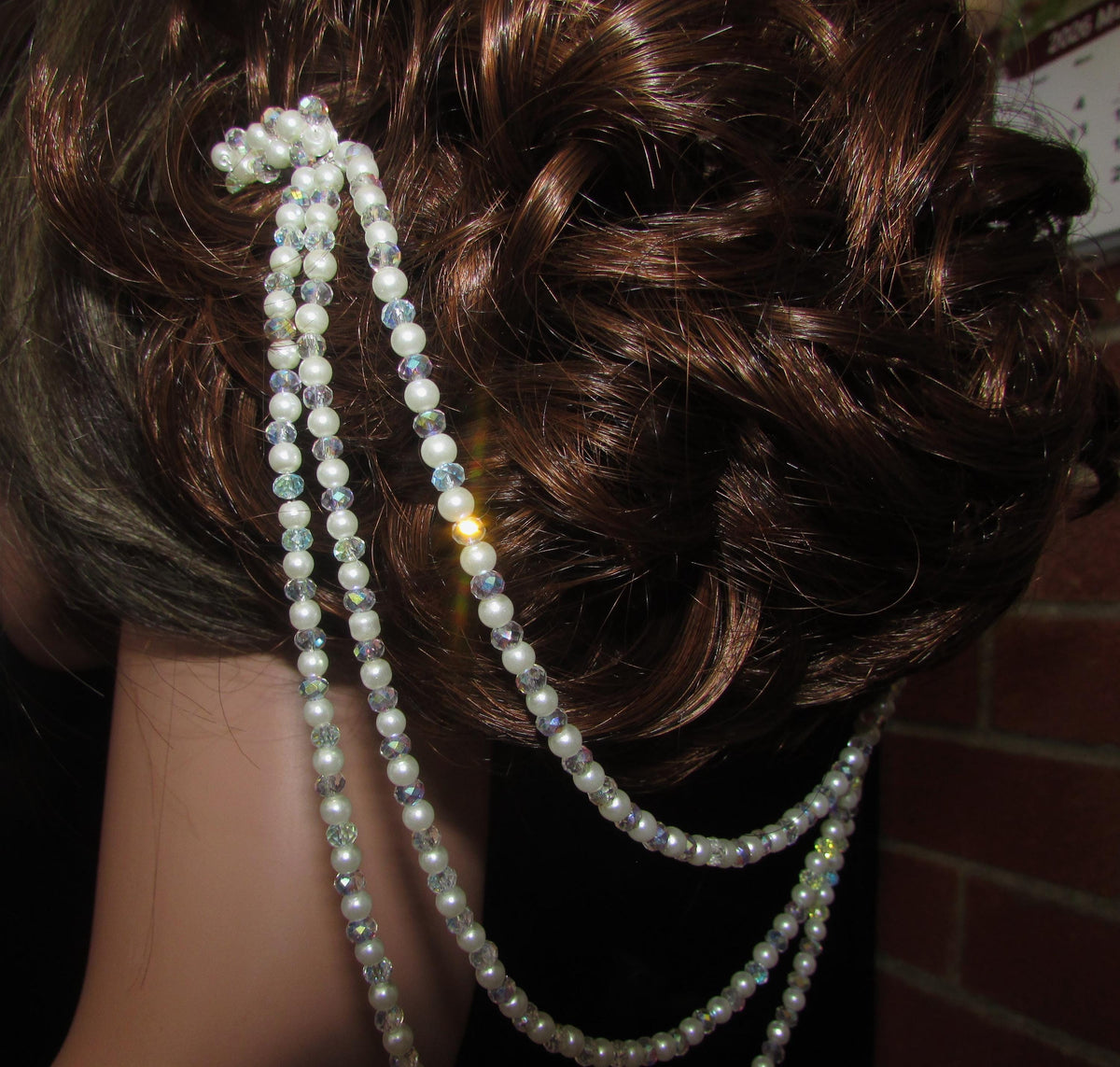AB Crystal & Pearl Bridal Hair Chain Comb | 3 Row Wedding Headpiece | Handmade Bridal Hair Accessory