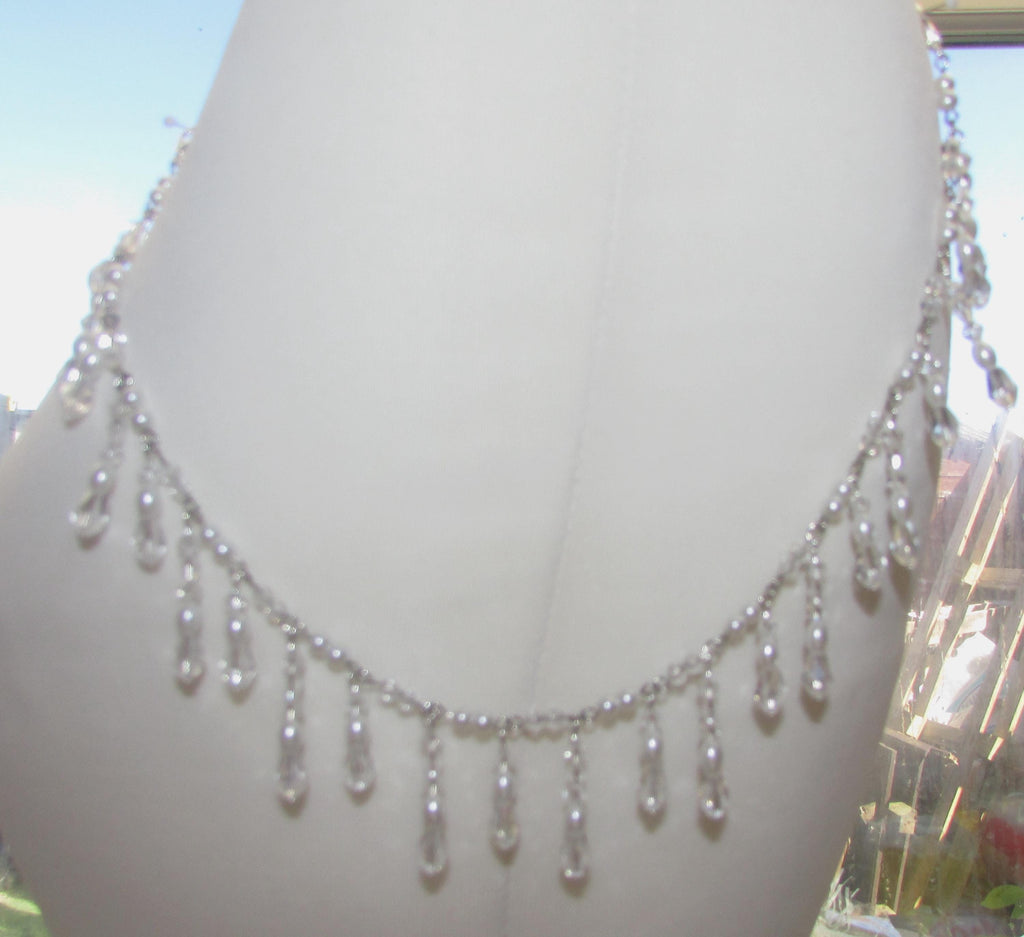 Shoulder Chains Crystal drop Epaulettes:  Treadrop with Crystals, pearls and rice pearls. Handmade Silver Body Jewellery 1 pair