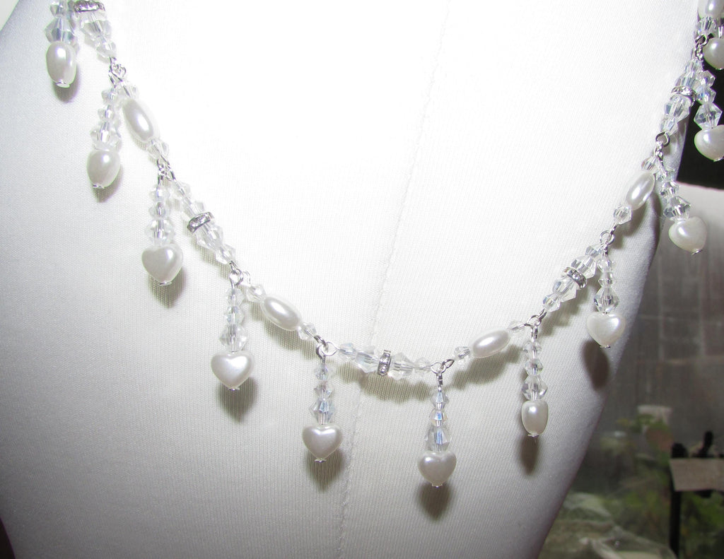 Shoulder Arm Chains Crystal and Pearl Heart drops Epaulettes with rice pearls. Handmade Silver Body Jewellery 1 pair