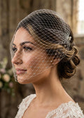 Ivory Birdcage Wedding Veil Diamante Rhinestone edged, Bandeau Style with Diamante hair pins 8 inch veil.