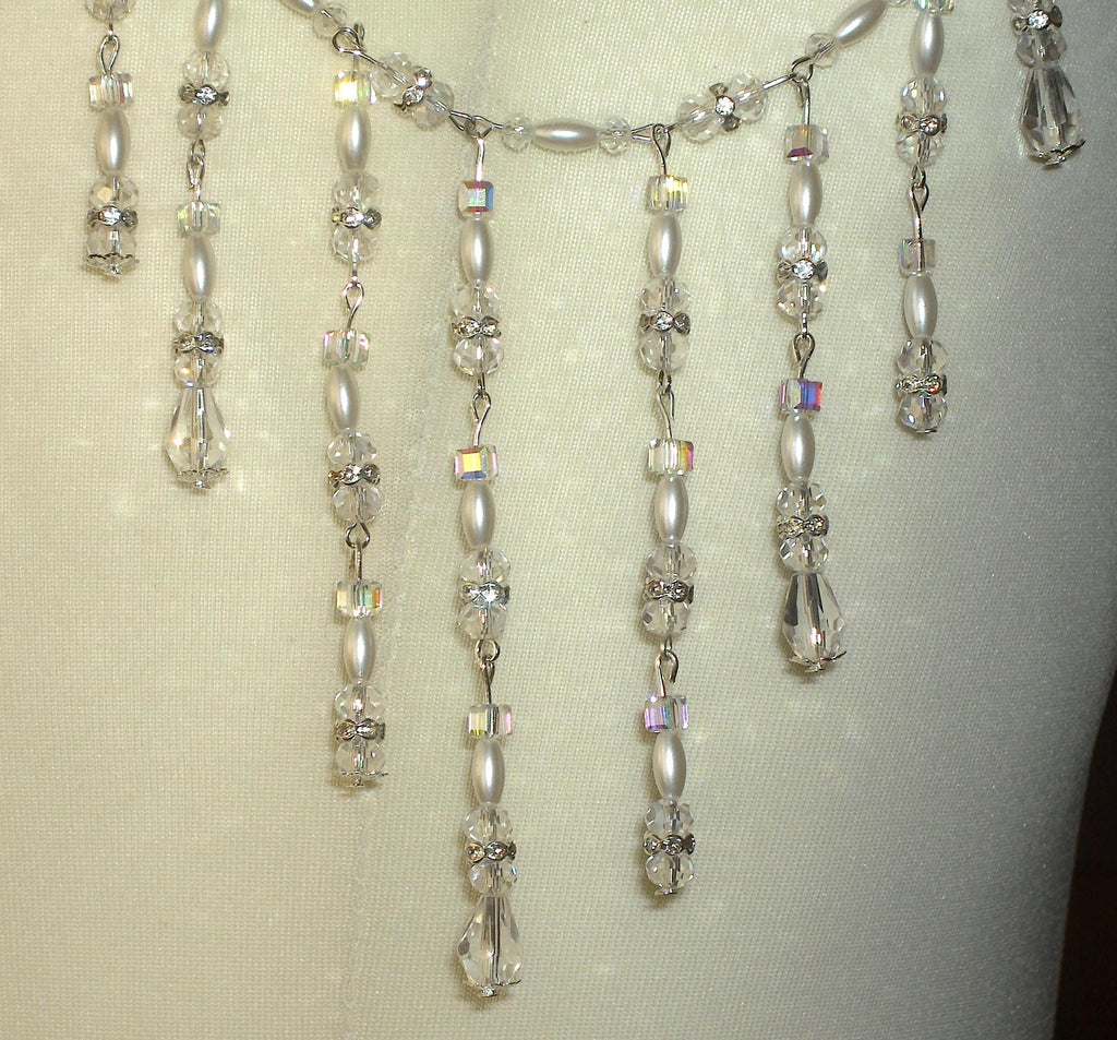 Shoulder Chains Epaulettes Crystal Pearl Teardrops : Handmade Silver Body Jewellery 1 pair