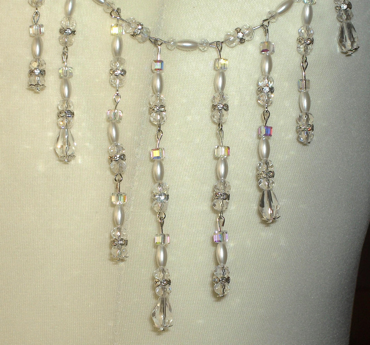 Shoulder Chains Epaulettes Crystal Pearl Teardrops : Handmade Silver Body Jewellery 1 pair