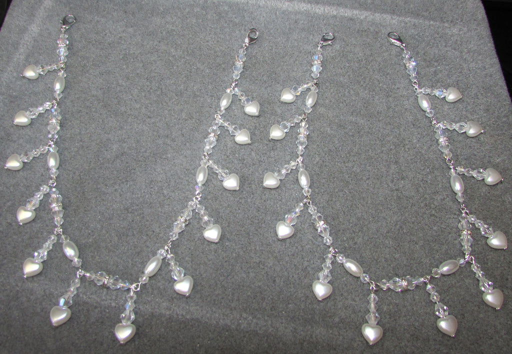 Shoulder Arm Chains Crystal and Pearl Heart drops Epaulettes with rice pearls. Handmade Silver Body Jewellery 1 pair