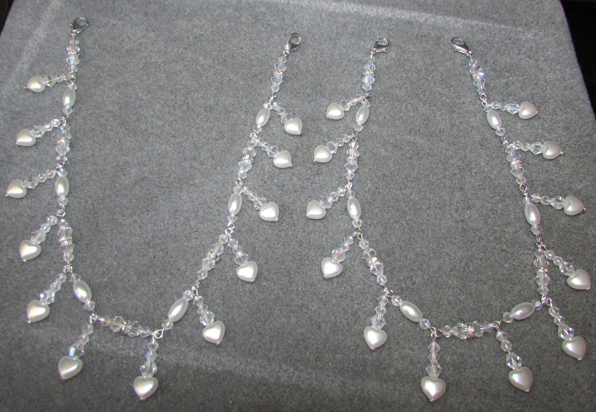 Shoulder Arm Chains Crystal and Pearl Heart drops Epaulettes with rice pearls. Handmade Silver Body Jewellery 1 pair