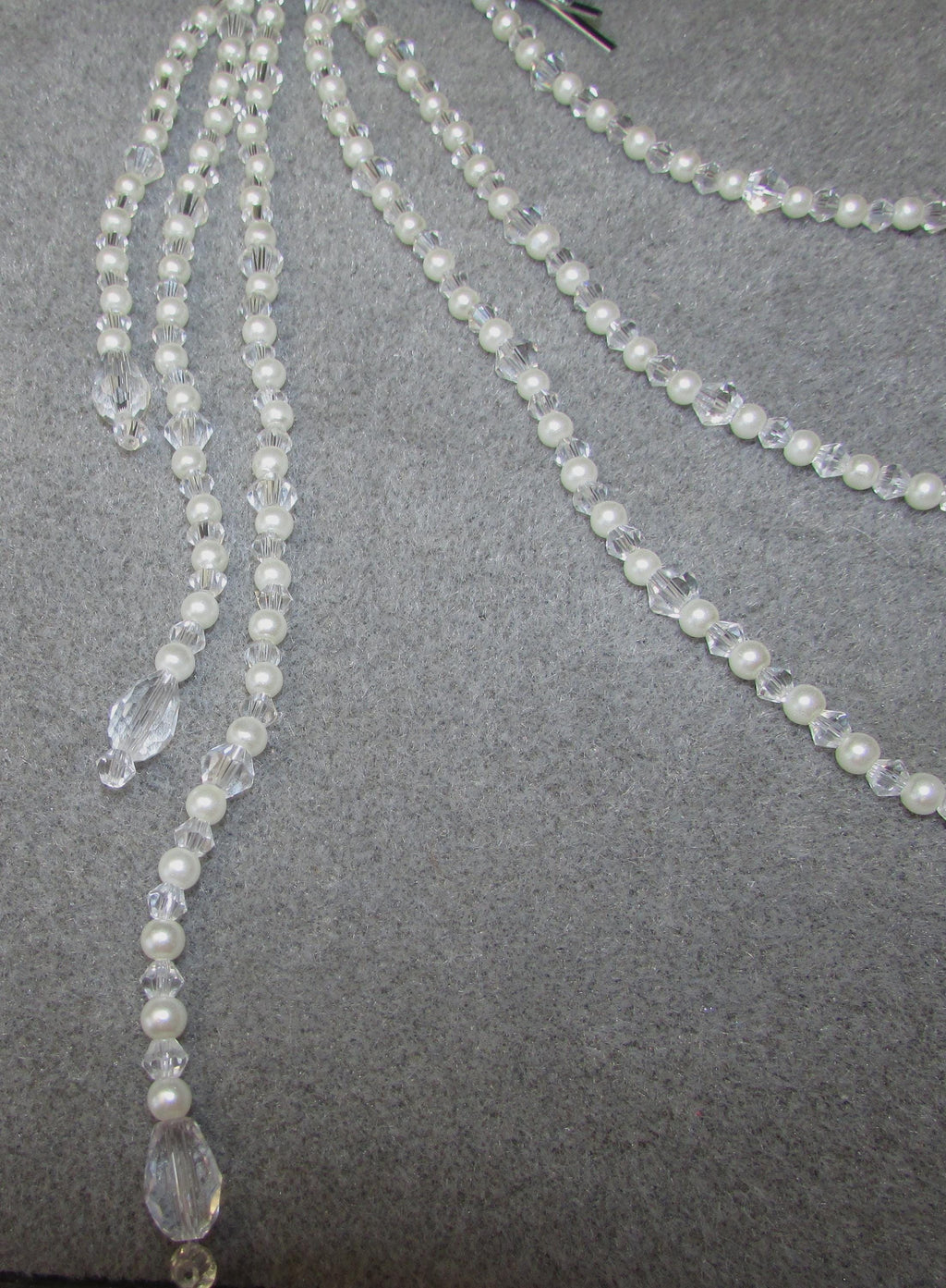 Pearl and crystal teardrops wedding hair chain accessory comb. 3 rows Bridal headpiece accessory.