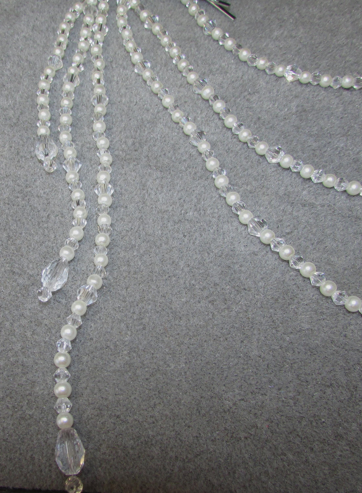 Pearl and crystal teardrops wedding hair chain accessory comb. 3 rows Bridal headpiece accessory.