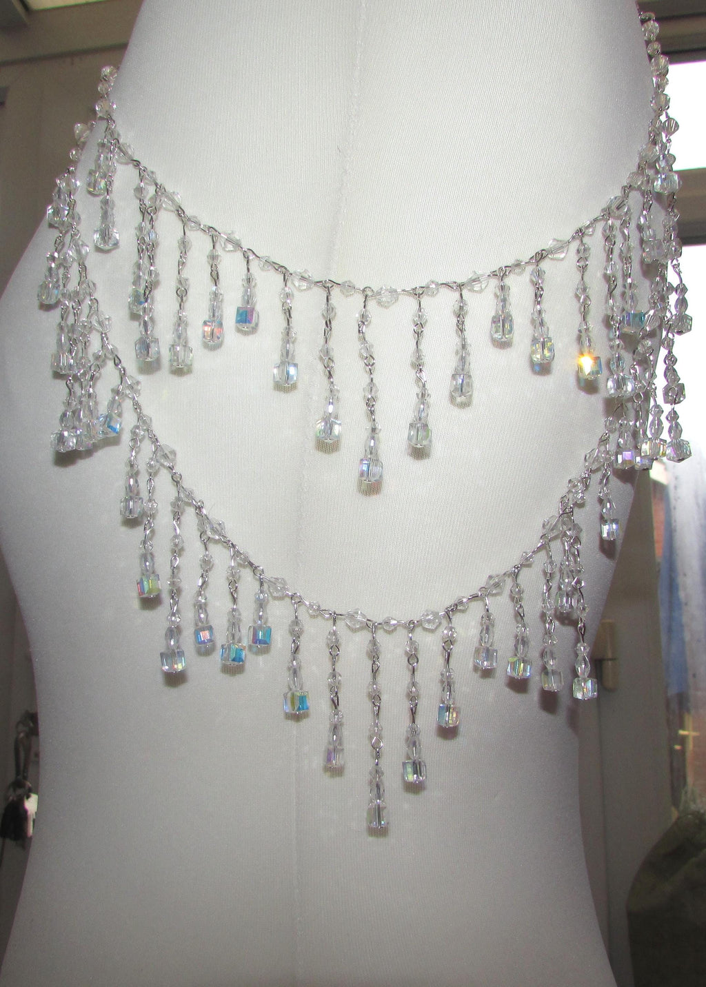 Shoulder arm Chains Crystal drop cube Epaulettes: 2 rows Handmade Silver Body Jewellery 1 pair