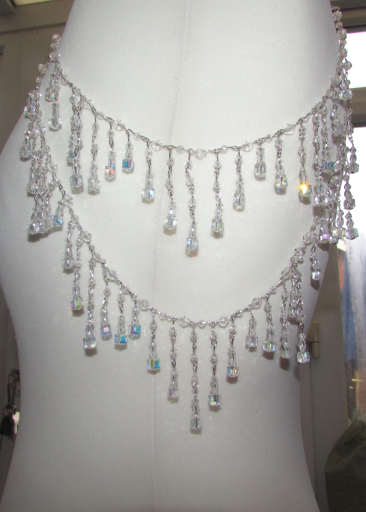 Shoulder arm Chains Crystal drop cube Epaulettes: 2 rows Handmade Silver Body Jewellery 1 pair