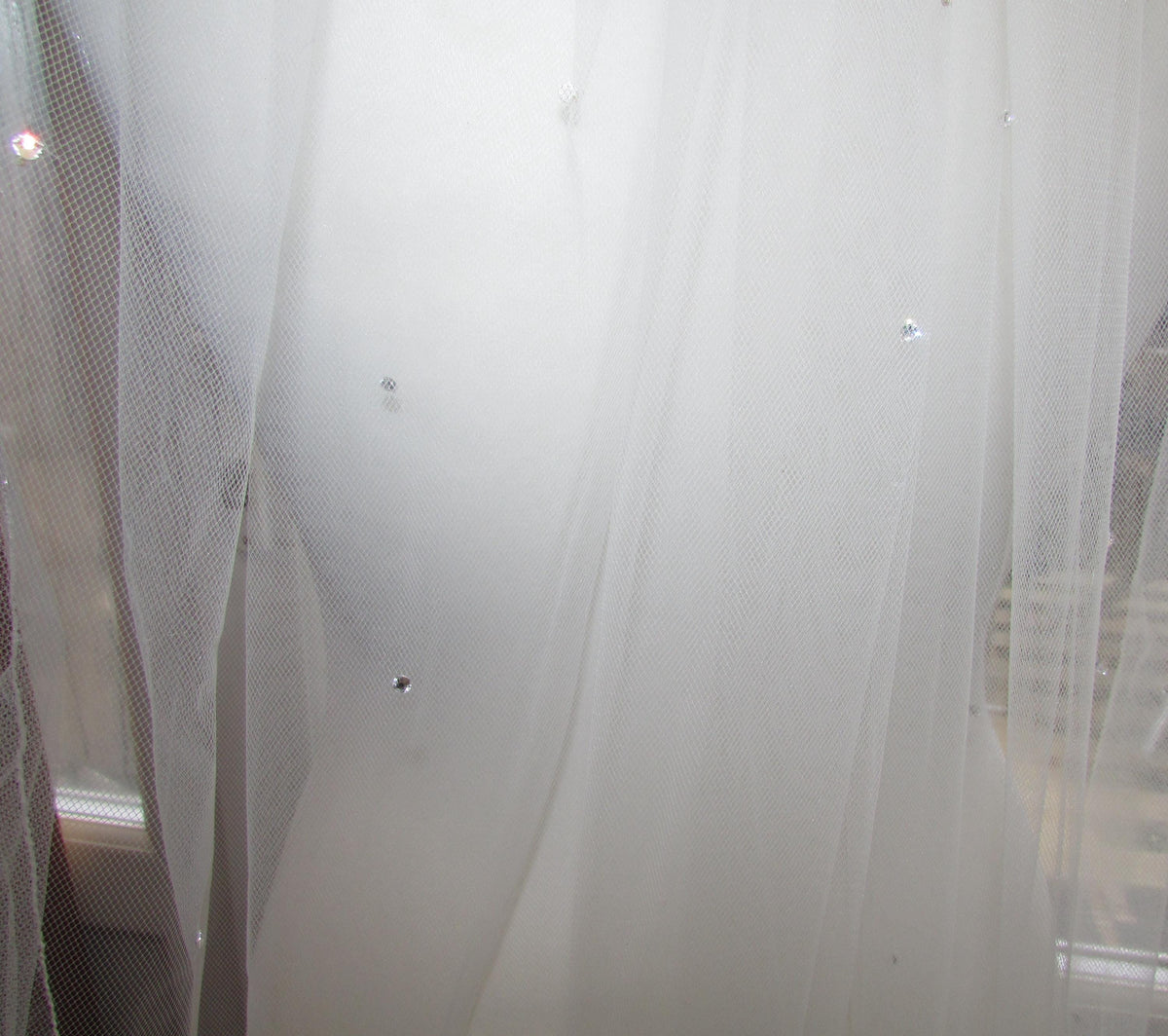 Ivory Wedding veil Diamante Rhinstones. Double scattered. Fingertip 1 tier veil 42 inch. Pencil edged. Pale Ivory, Off white options