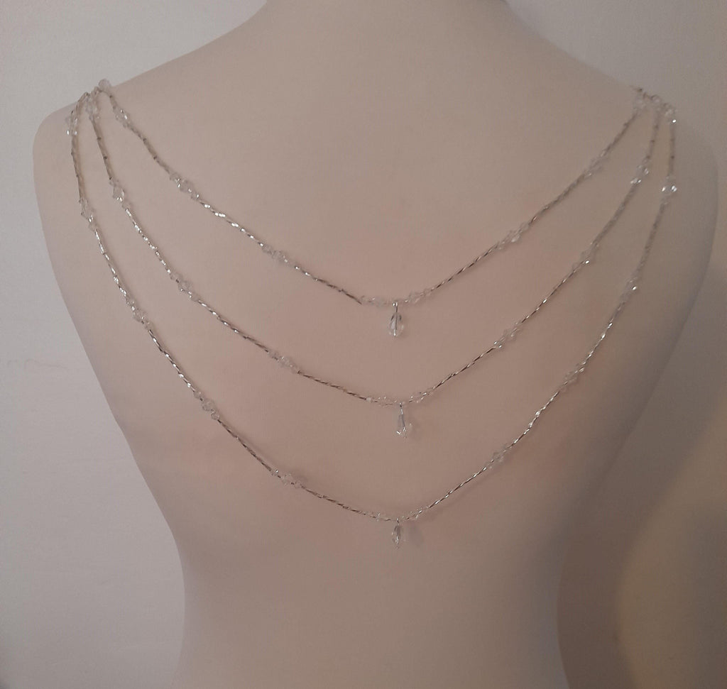 Crystal Teardrop Draped Back Necklace | Handmade Silver Bridal Body Chain | Wedding Dress Jewellery