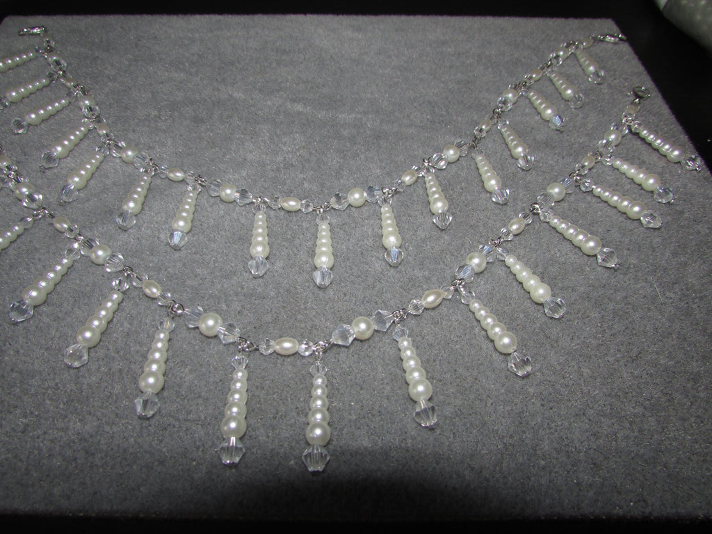 AB Crystal and pearl drop arm Chains Handmade Silver Wedding Body Jewellery  sold as 1 pair. Choose 1 or 2 row options