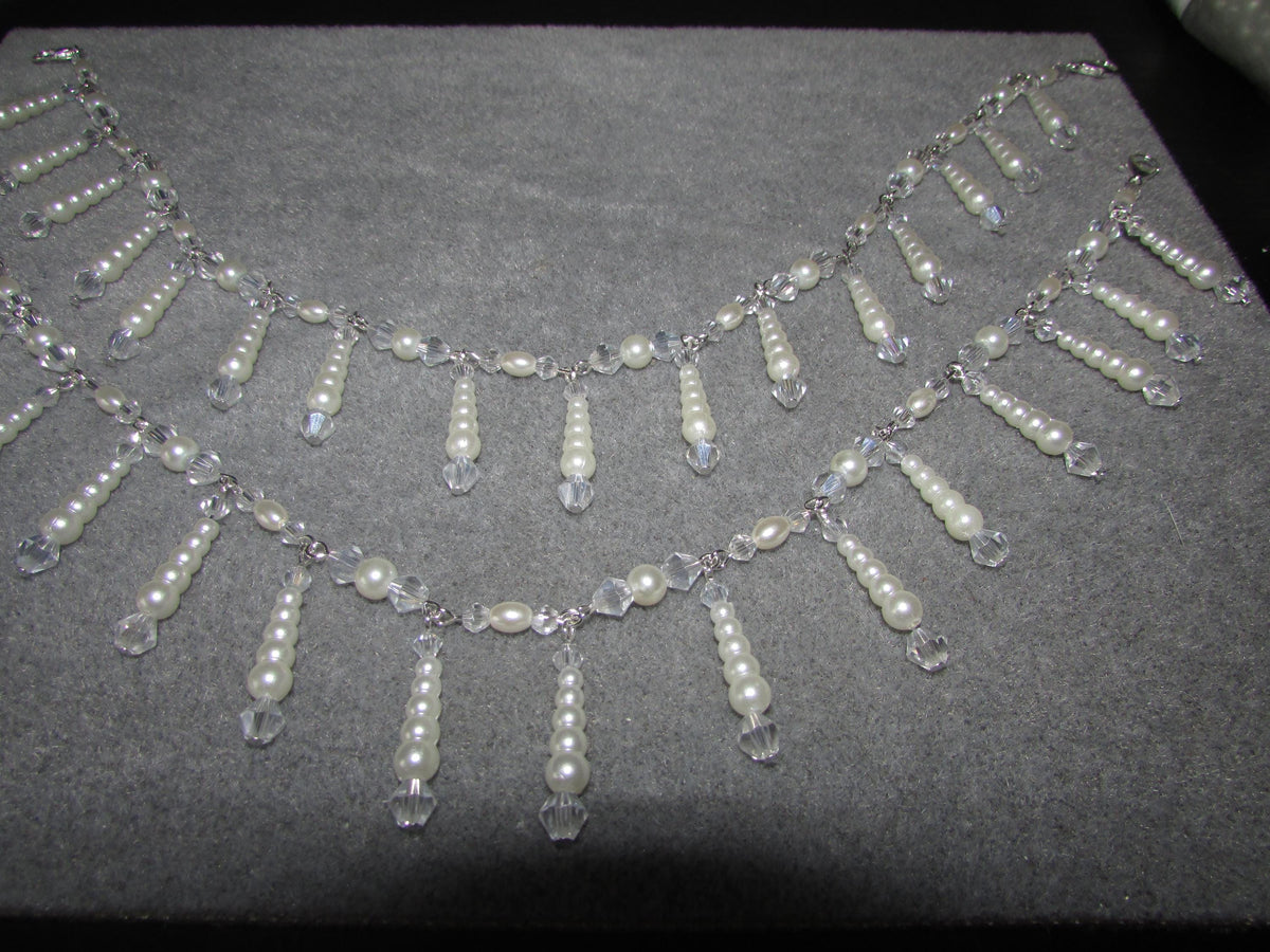 AB Crystal and pearl drop arm Chains Handmade Silver Wedding Body Jewellery  sold as 1 pair. Choose 1 or 2 row options