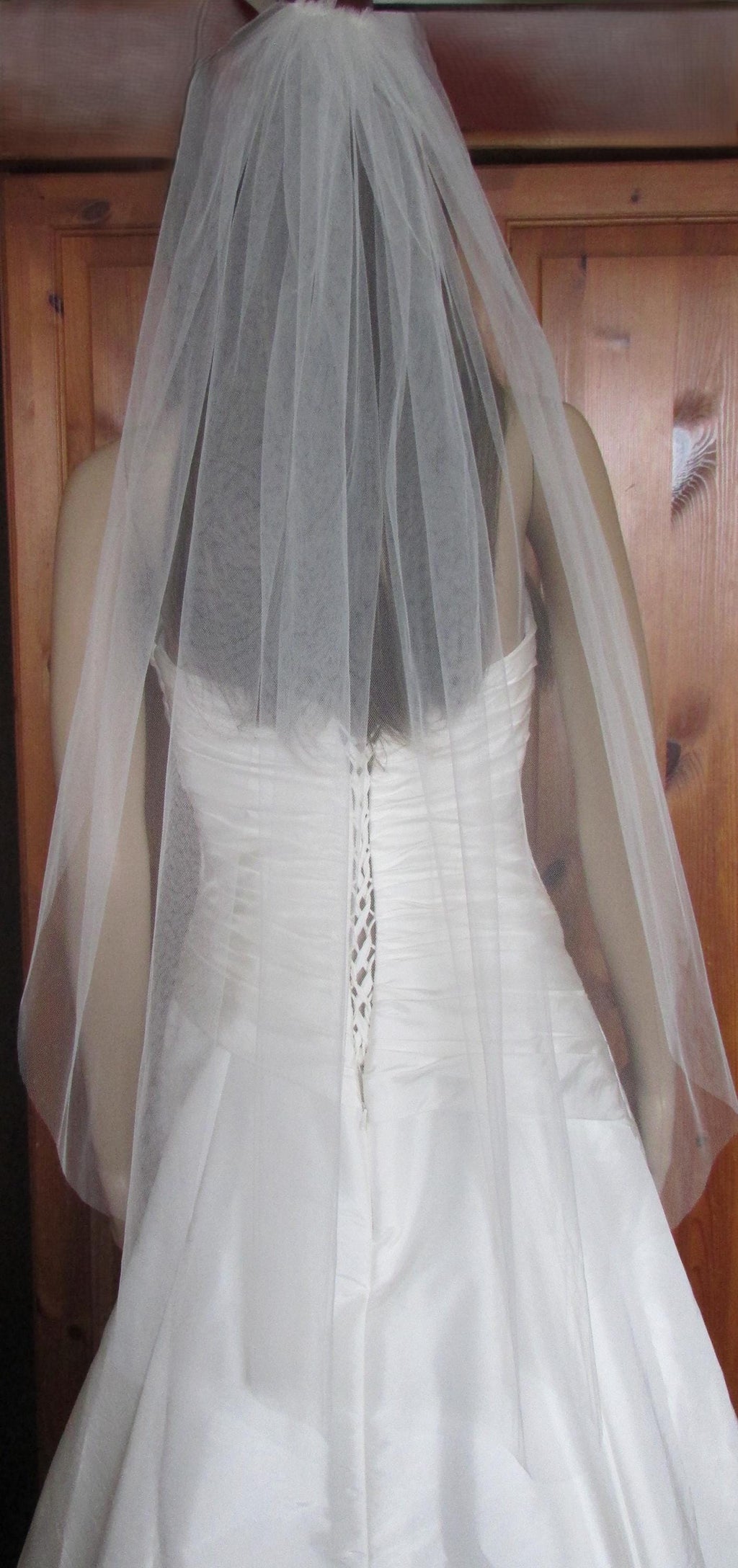 Ivory Wedding veil. Waist length 1 tier veil 36 inch. Cut edged. Pale Ivory option.