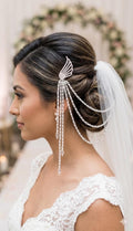 Pearl and crystal teardrops wedding hair chain accessory clip grips. 3 rows Bridal headpiece accessory.