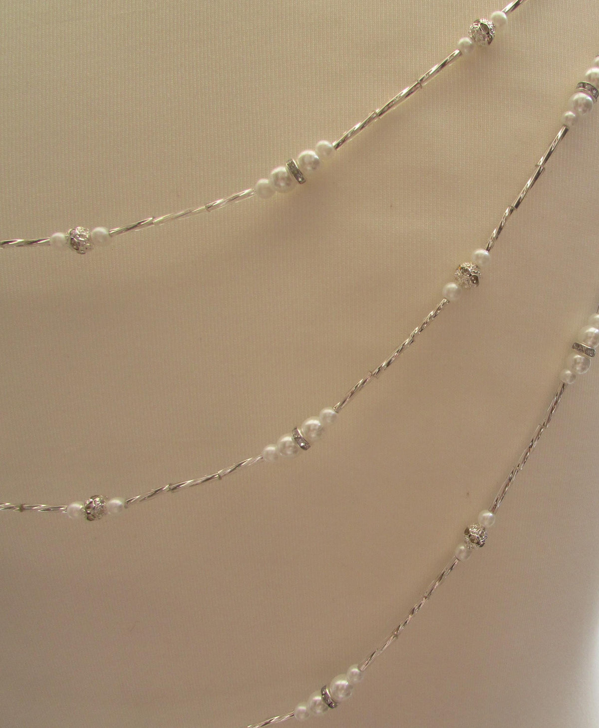 Diamantes pearl silver twists Wedding Back Draped chain Necklace: Wedding dress accessory. Handmade Silver Body Chain