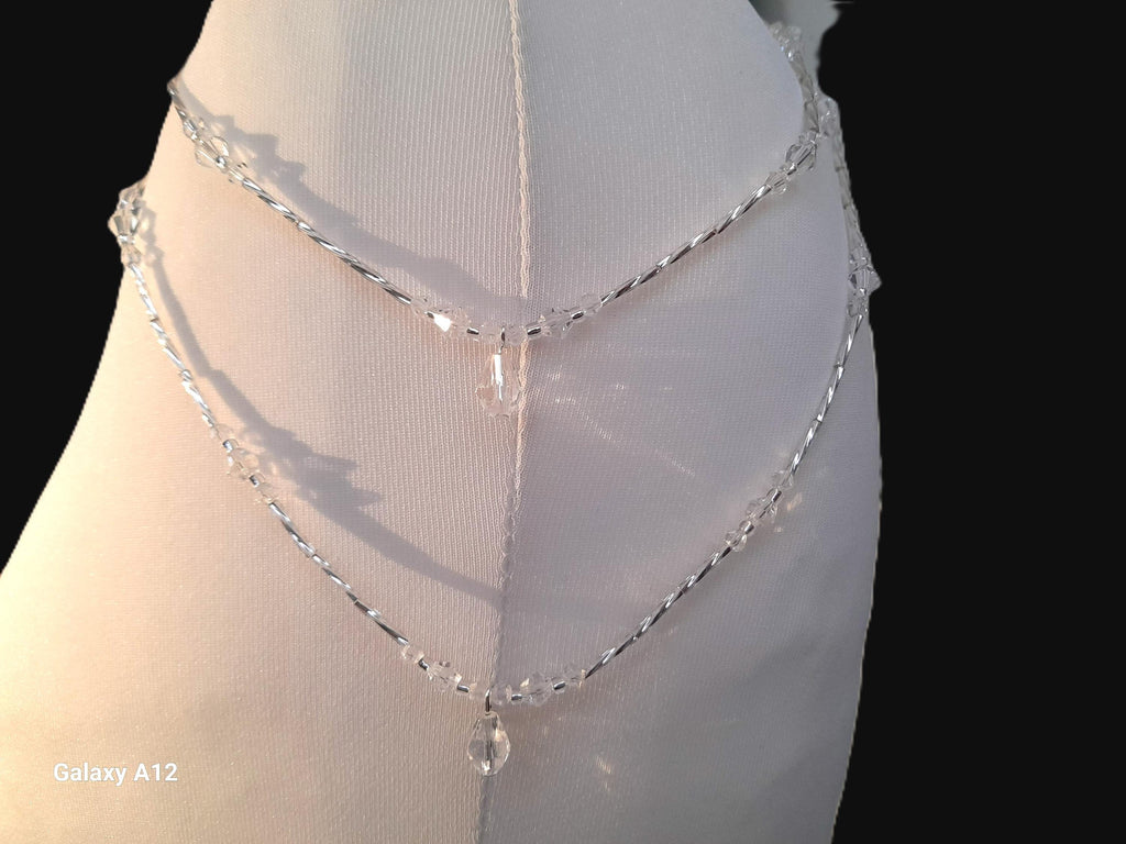 Crystal Teardrop Shoulder Chain Epaulettes | Handmade Bridal Arm Chains | Silver Wedding Dress Jewellery